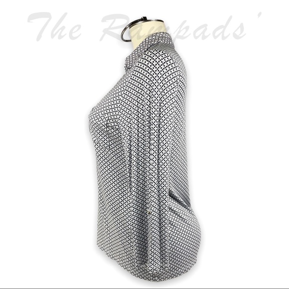 Ann Taylor Black and White Stitched Diamond Pattern Effect Long- sleeve … - Picture 5 of 8